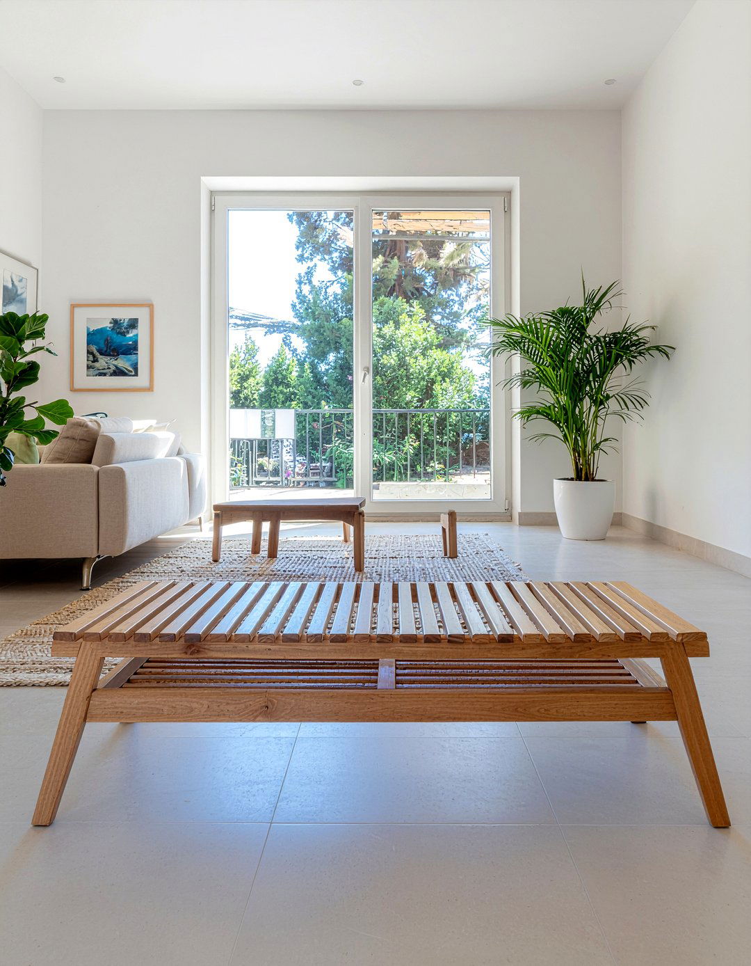 Slatted Wood Bench - 30 living room Mediterranean furniture ideas