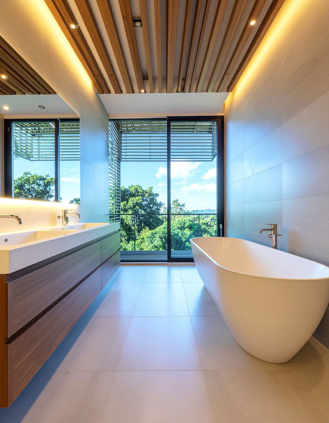 Slatted Wood Ceiling Bathroom - 30 resort bathroom ideas
