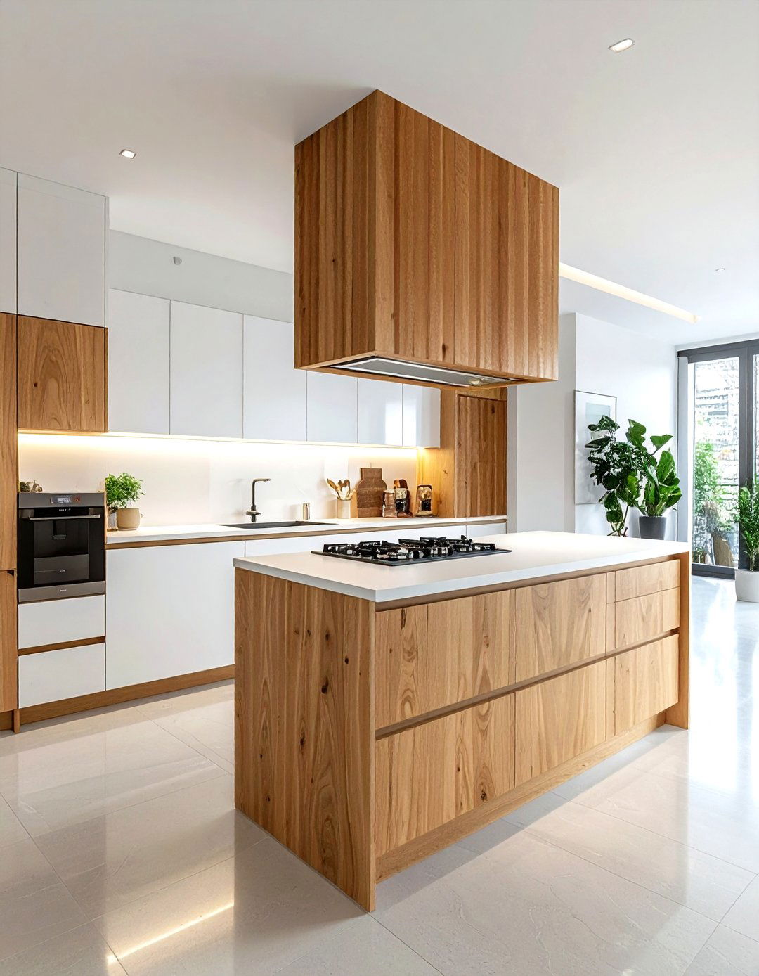 Slatted Wood Hood - 30 wood hood kitchen ideas