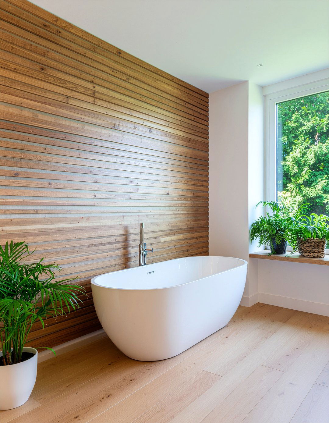 Slatted Wood Wall - 30 new build bathroom ideas