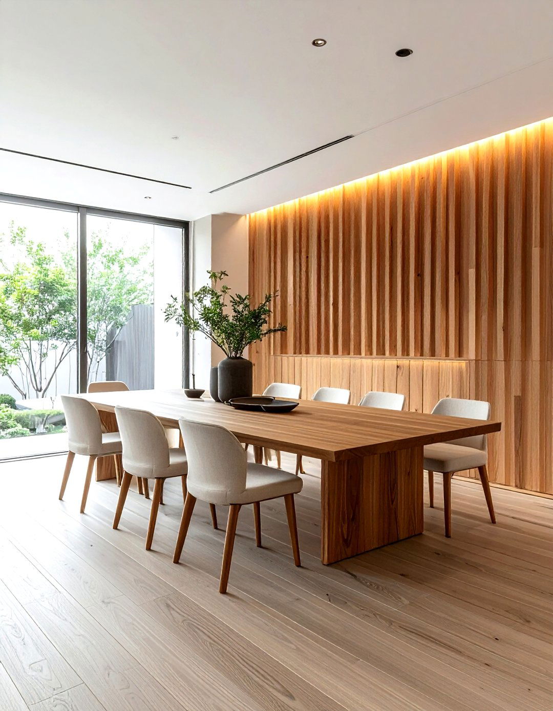 Slatted Wood Wall - 30 zen dining room ideas