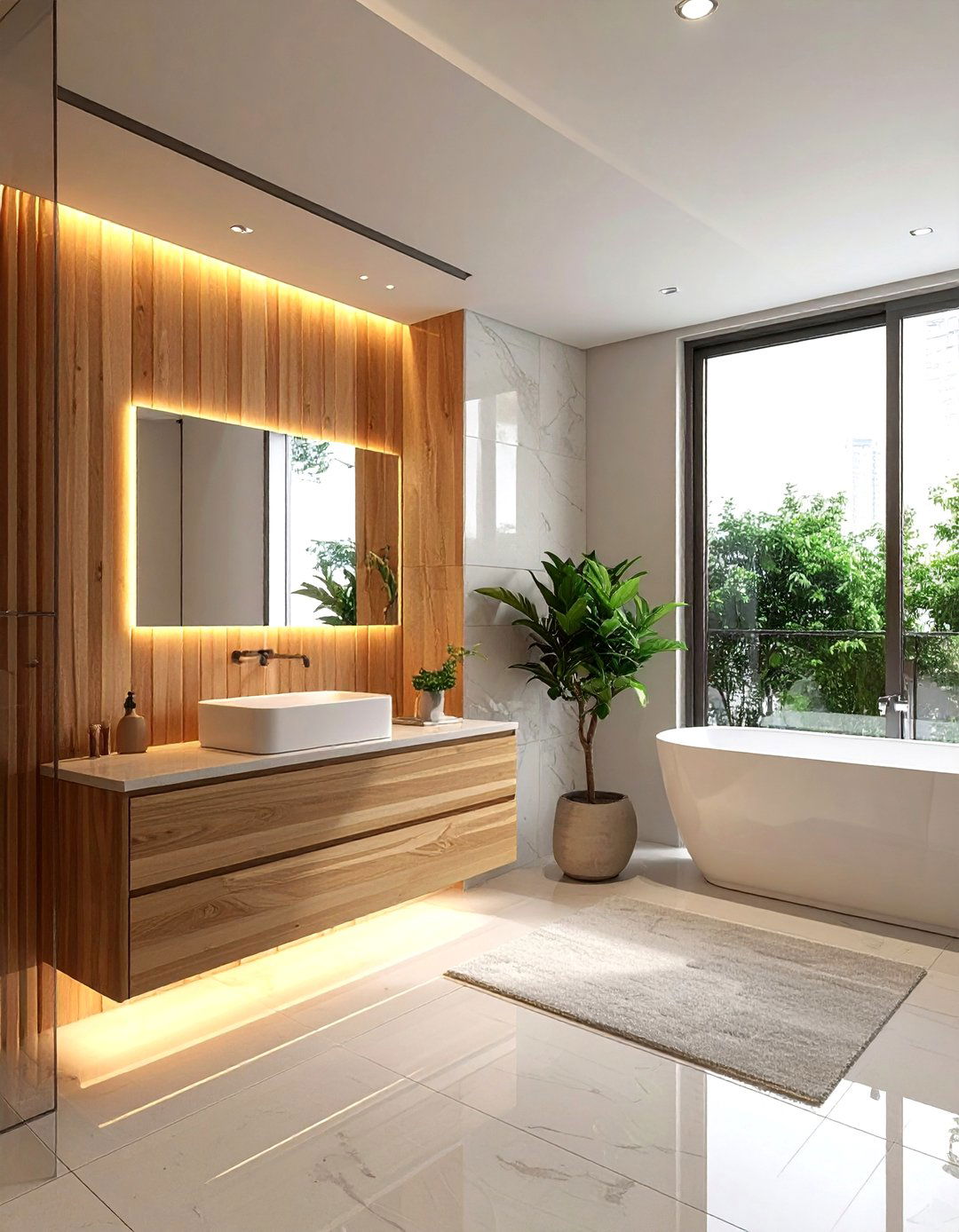 Slatted Wood Wall Panel - 30 wood bathroom ideas