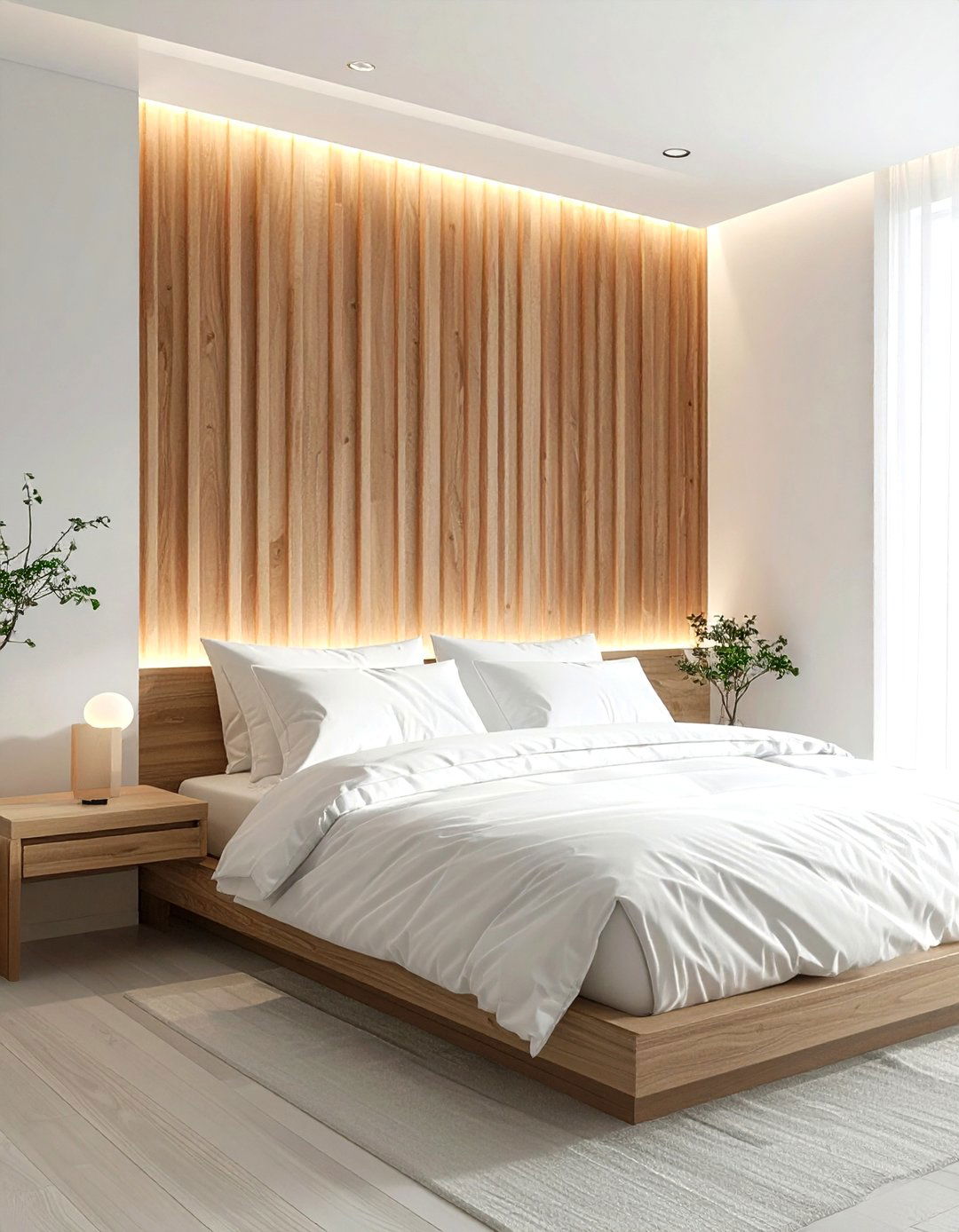 Slatted Wood Wall Panel - 30 Japanese minimalist decor ideas
