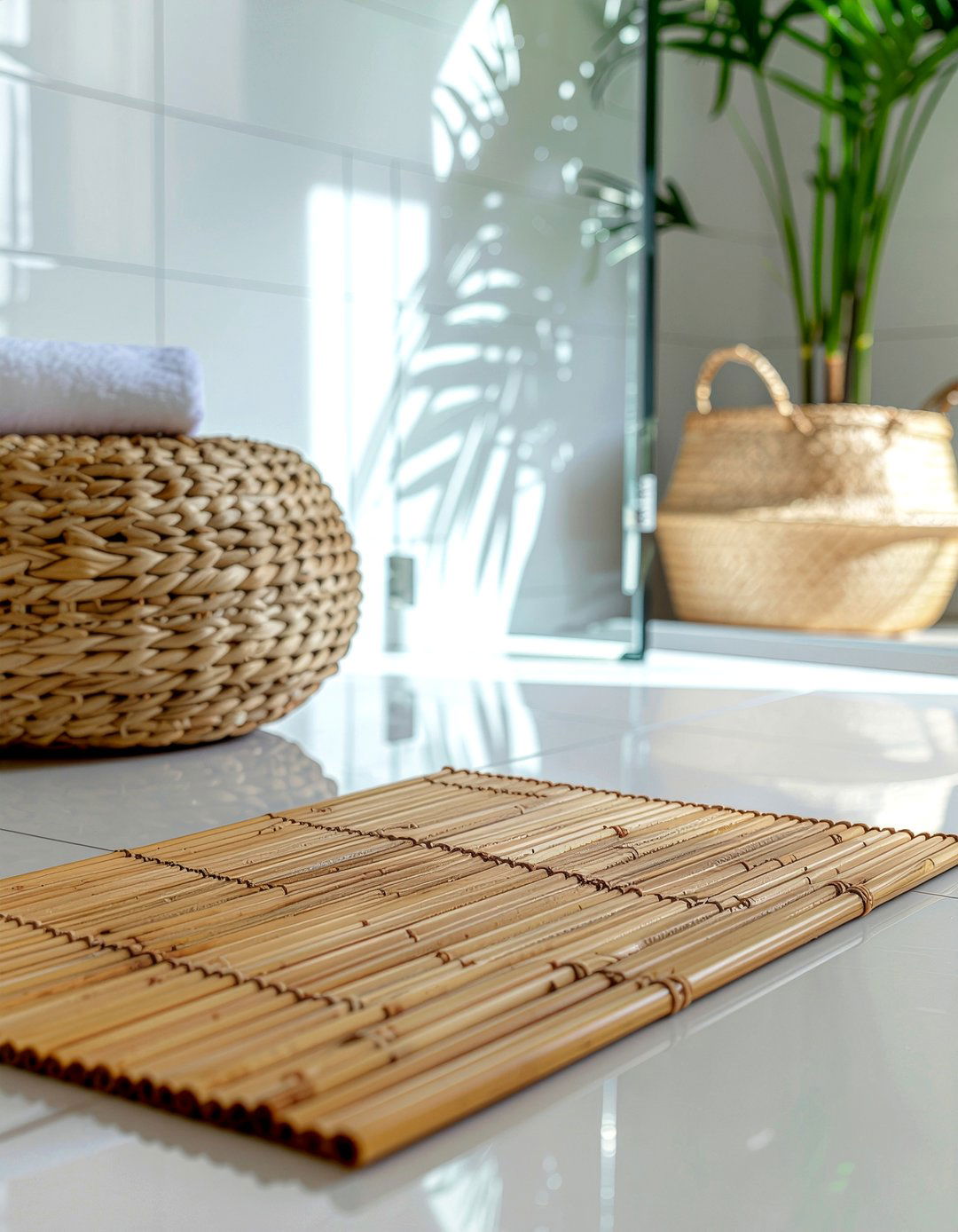 Slatted teak bath mat - 30 partial bathroom remodel ideas