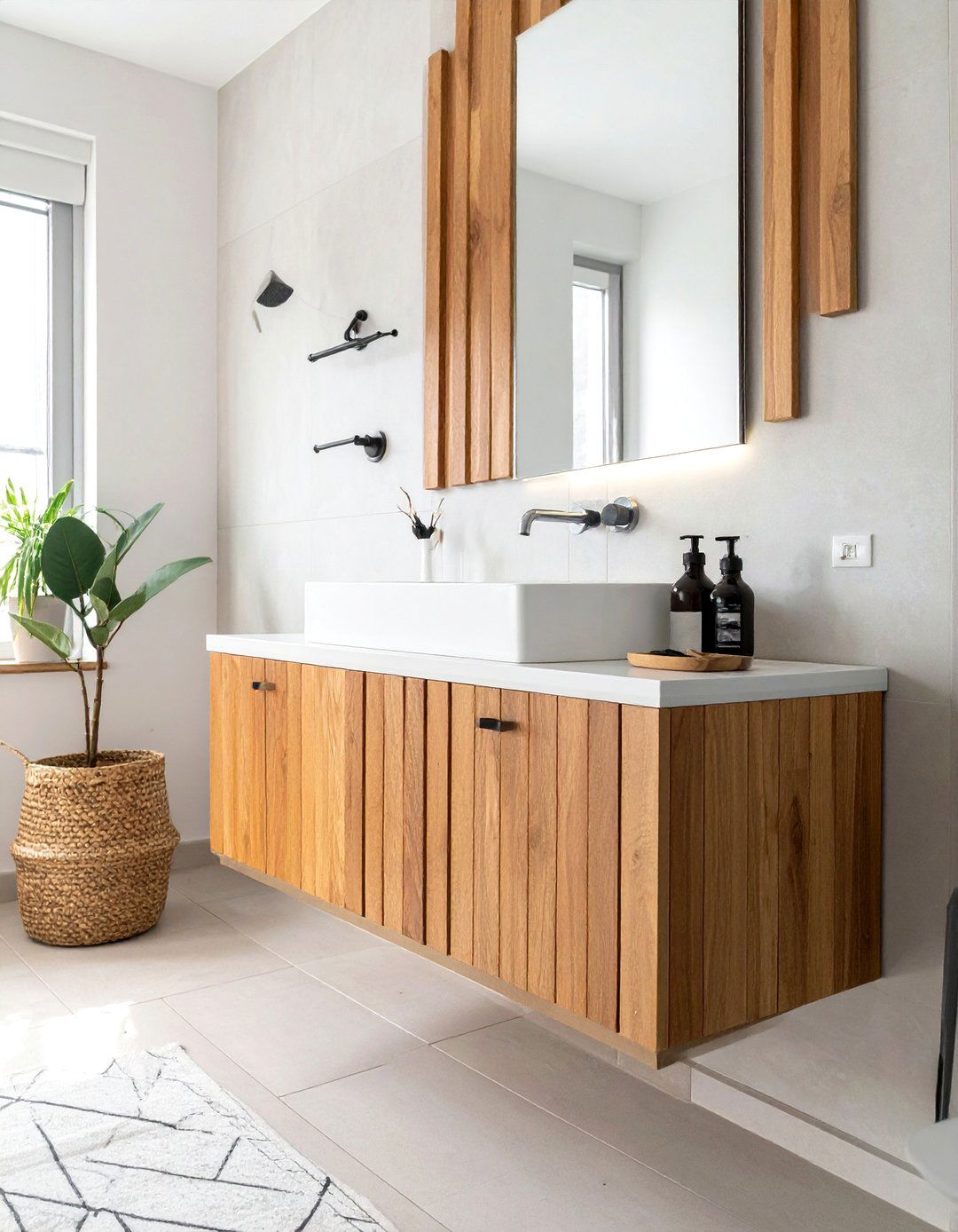 Slatted wood bathroom vanity - 30 DIY bathroom vanity ideas