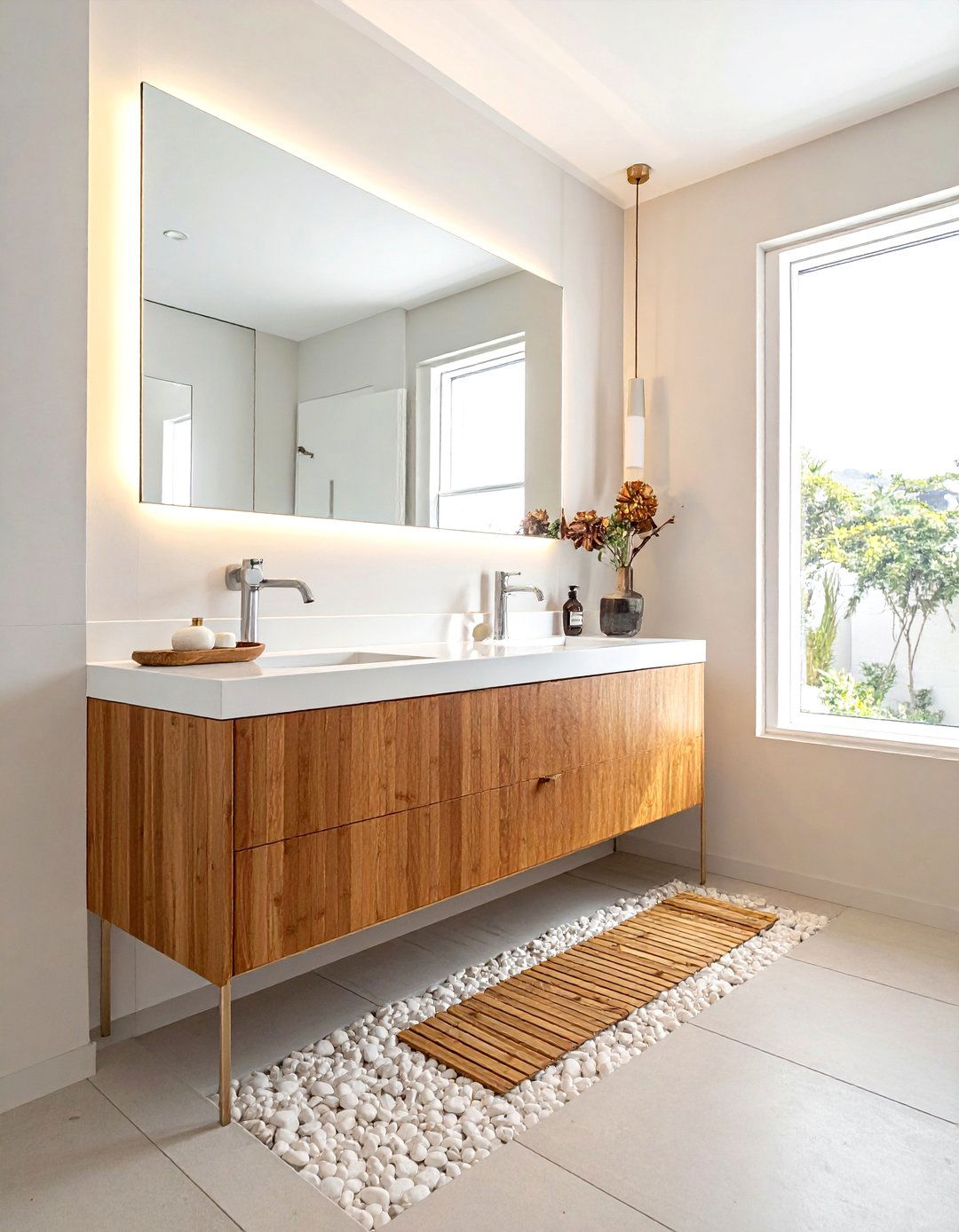 Slatted wood bathroom vanity - 30 bathroom vanity cabinet ideas