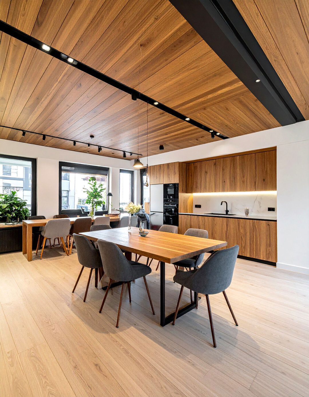 Slatted wood ceiling - 30 textured kitchen ideas