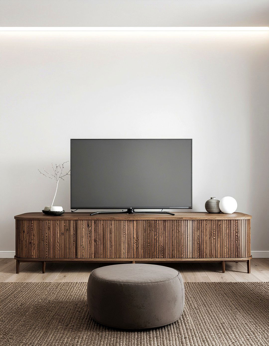 Slatted wood tv console - 30 living room tv stand ideas