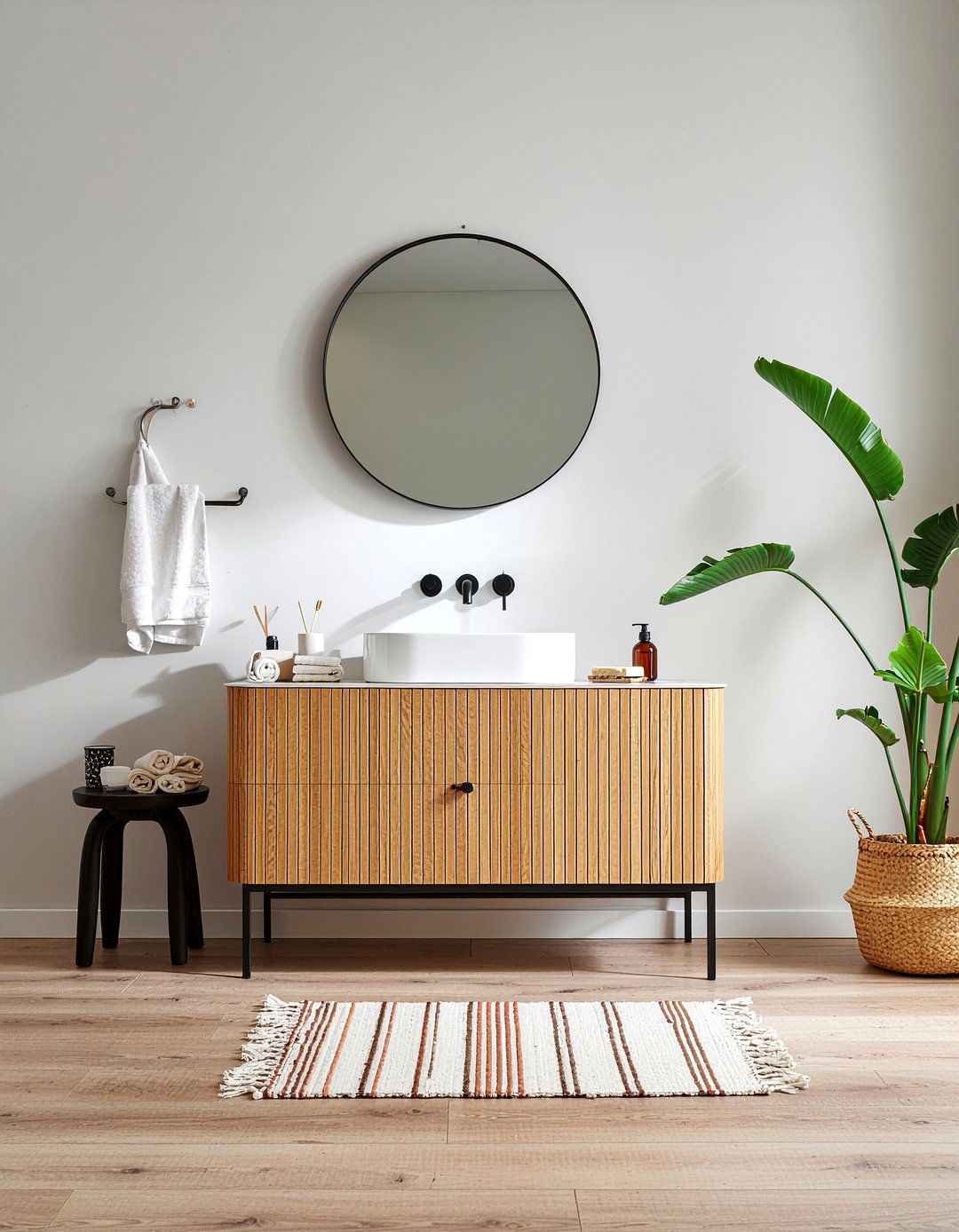 Slatted wood vanity - 30 modern bathroom vanity ideas