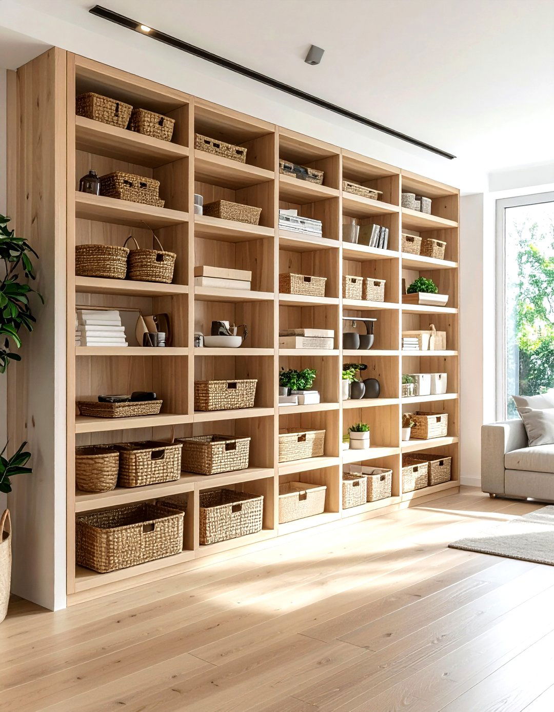 Slatwall storage system - 30 living room hanging storage ideas