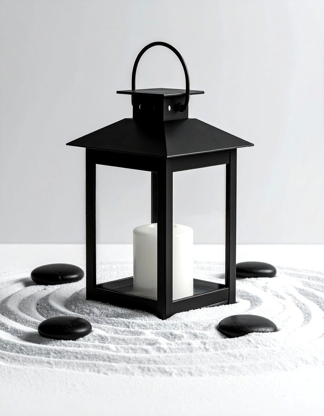 Sleek Black Lantern White Sand - 30 lantern centerpiece dining ideas