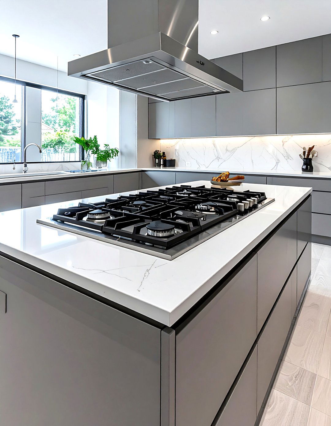 Sleek Gas Hob Quartz Counter - 30 gas cooktop kitchen ideas