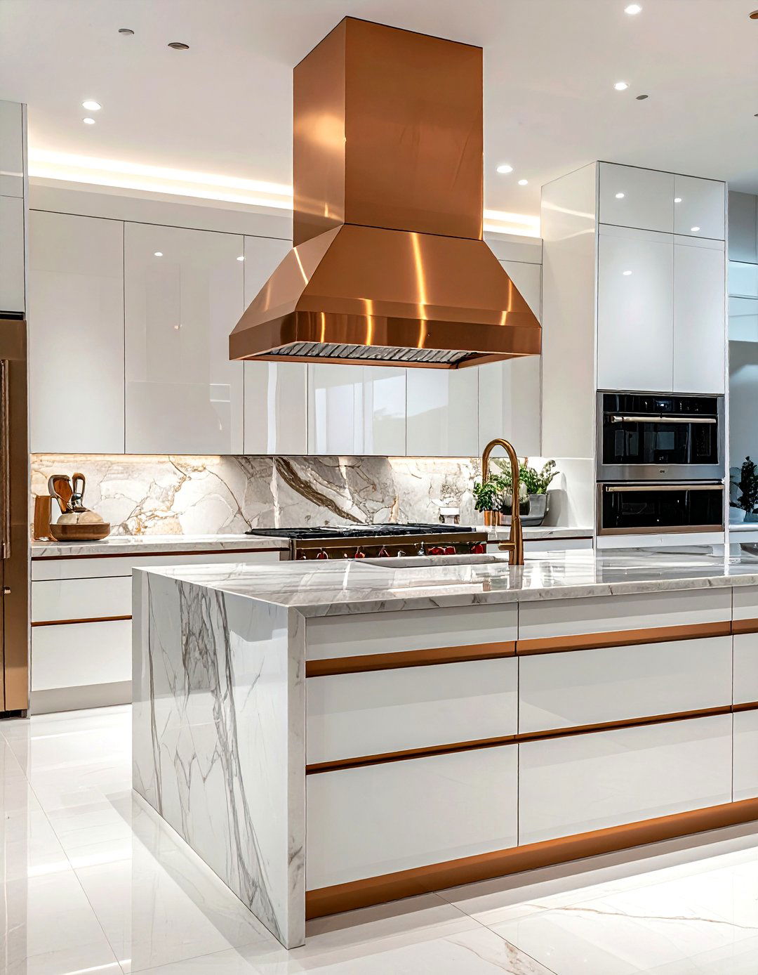 Sleek Polished Copper Hood - 30 copper hood kitchen ideas
