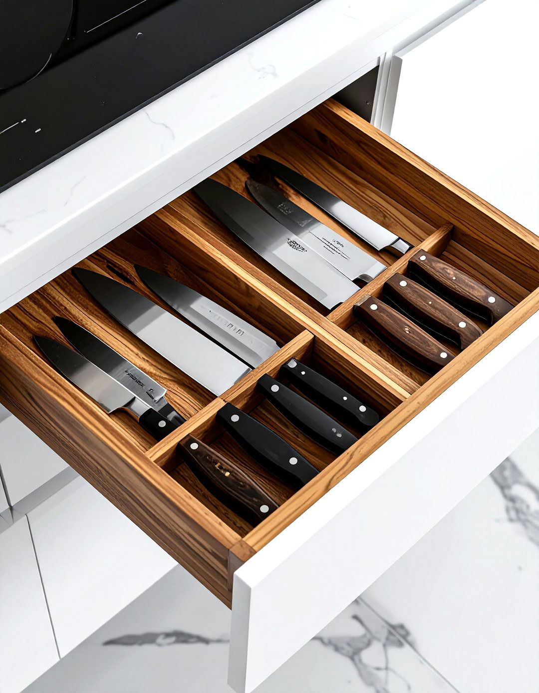 Slide out knife block - 30 kitchen hidden storage ideas