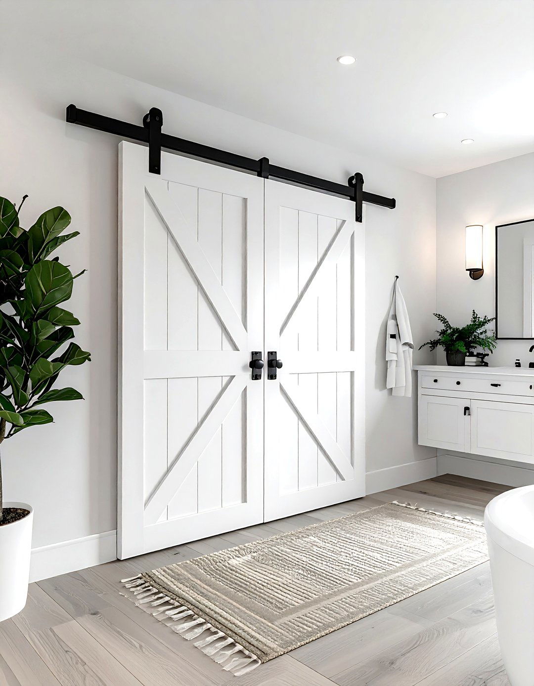 Sliding Barn Door - 30 modern farmhouse bathroom ideas