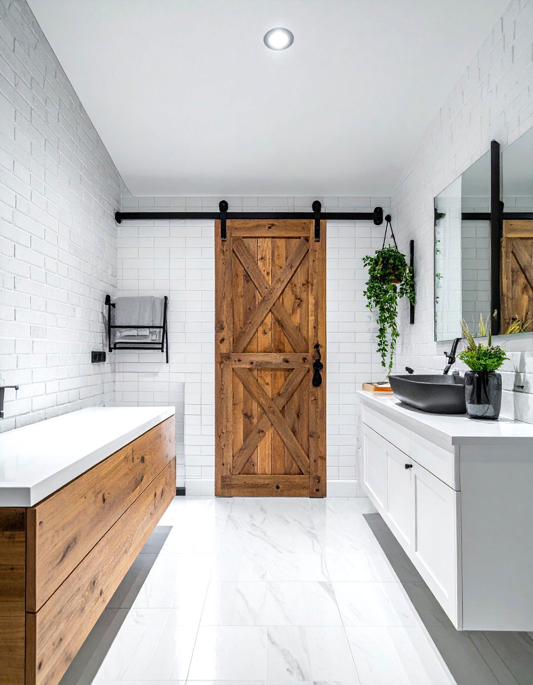 Sliding Barn Door - 30 studio apartment bathroom ideas