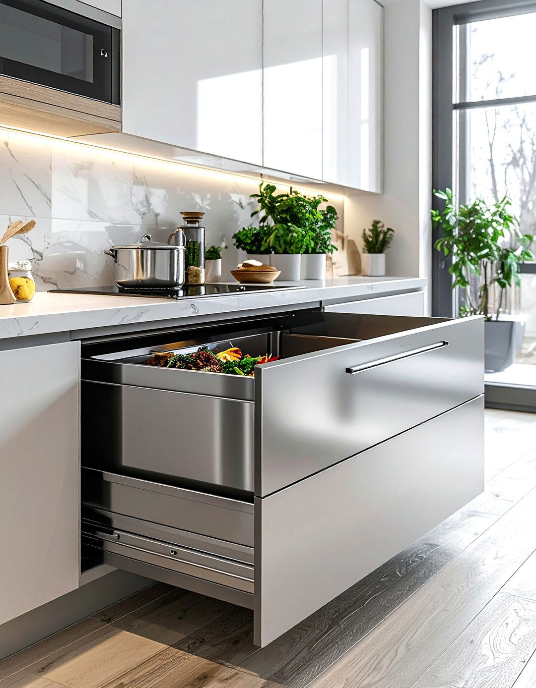 Sliding Drawer Compost System - 30 compost bin kitchen ideas