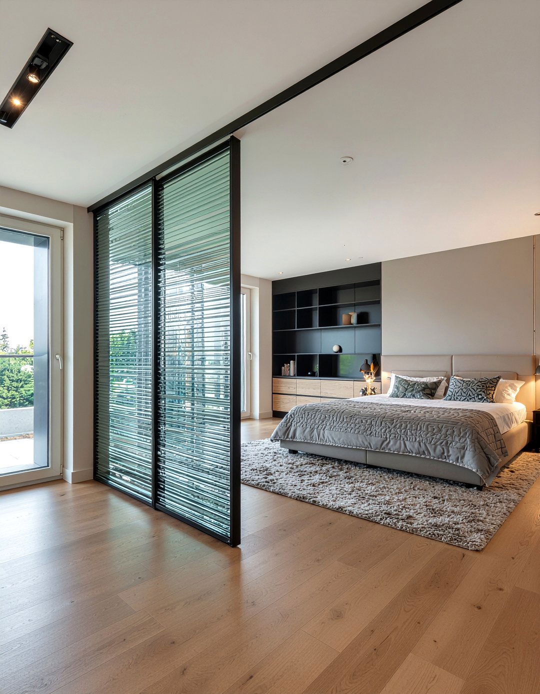 Sliding Glass Partition - 30 bedroom screen ideas