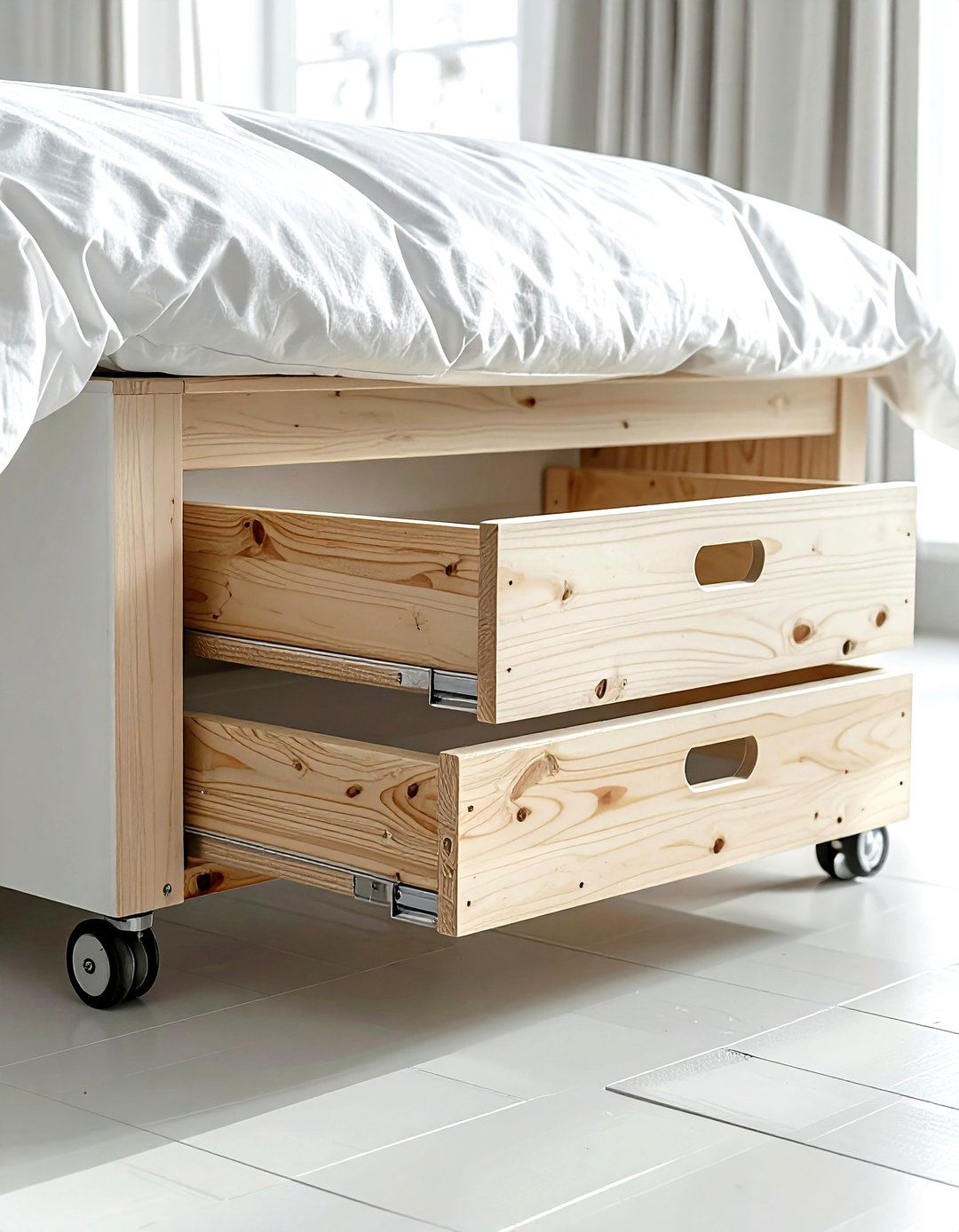 Sliding Plywood Boxes - 30 living room under bed storage ideas