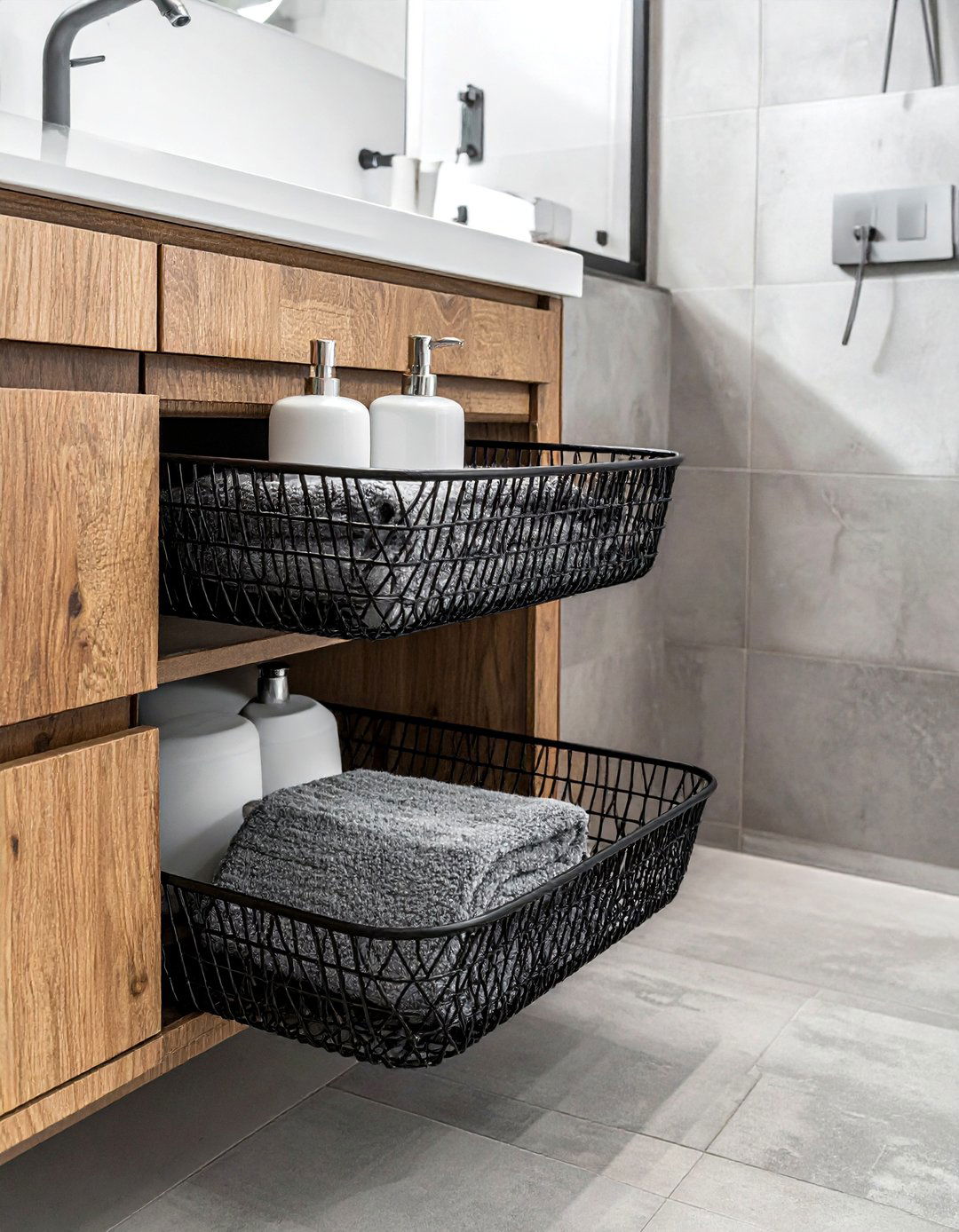 Sliding Wire Baskets - 30 under sink bathroom storage ideas