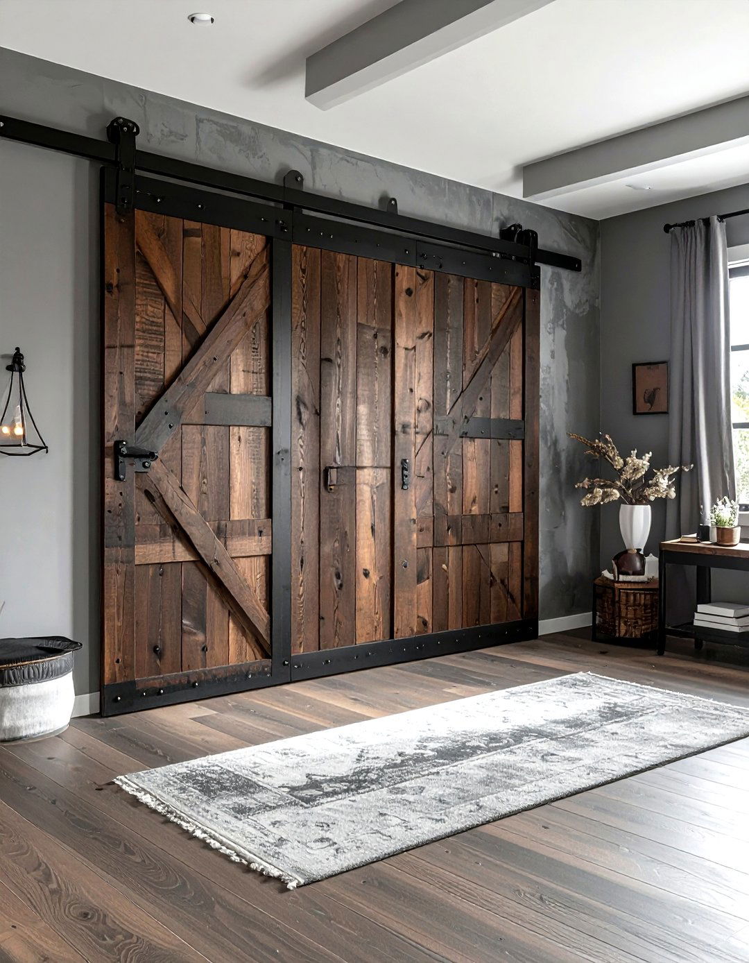 Sliding barn door - 30 industrial grey bedroom ideas