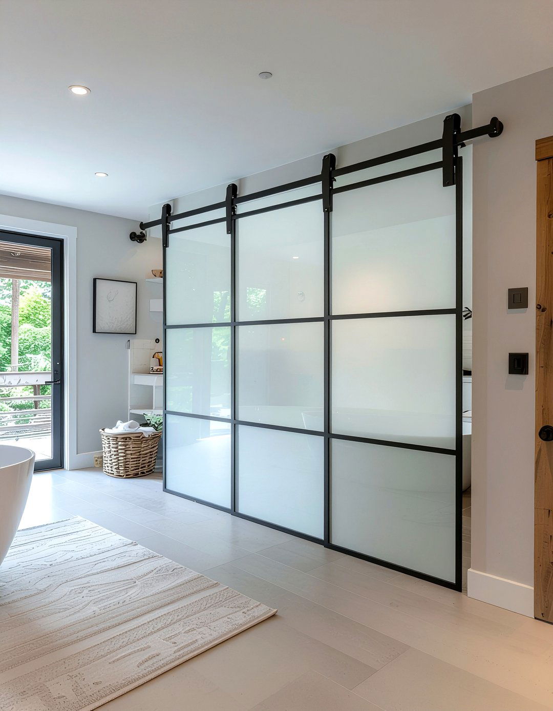 Sliding barn door - 30 bathroom maximization ideas