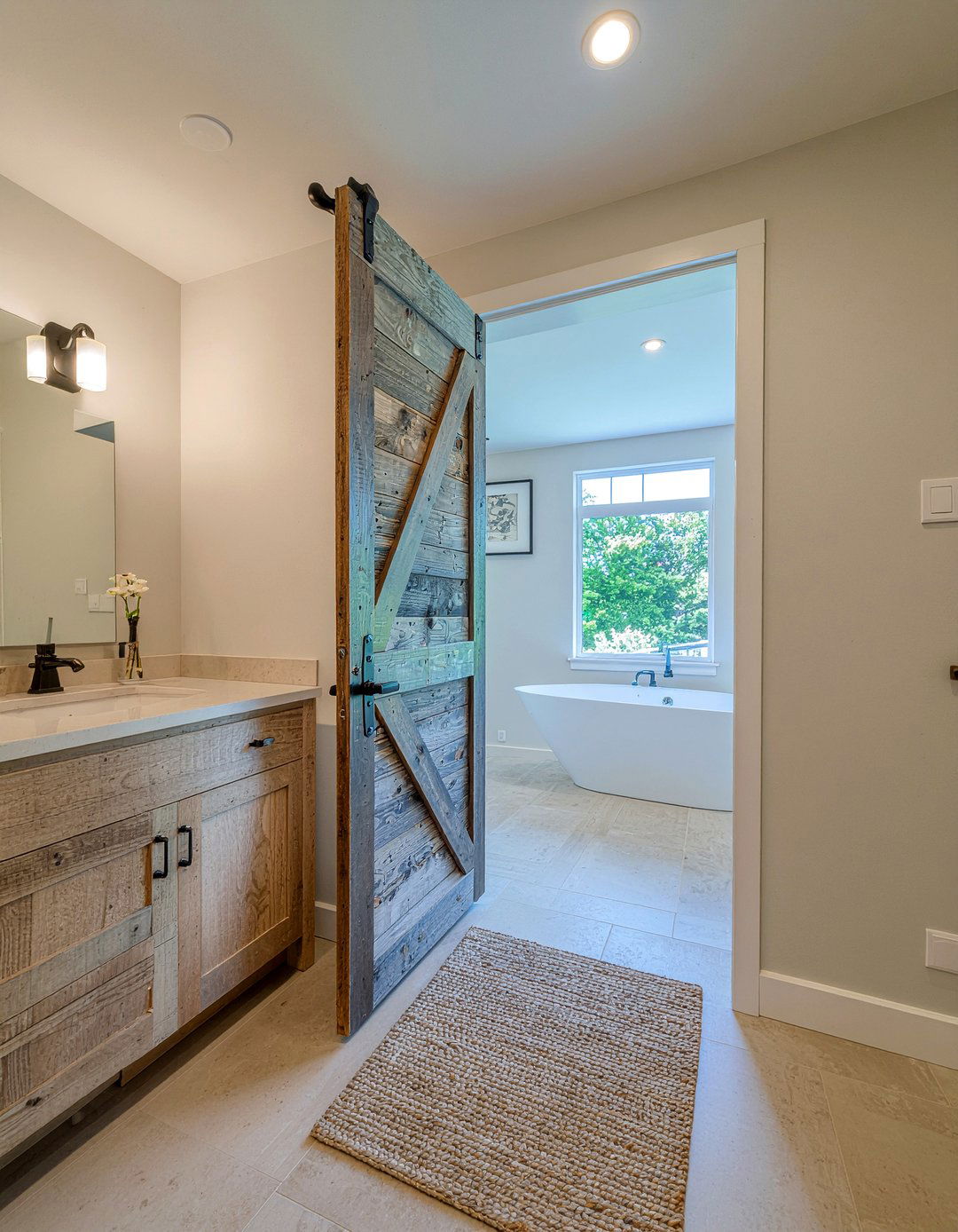 Sliding barn door bathroom - 30 ranch bathroom ideas