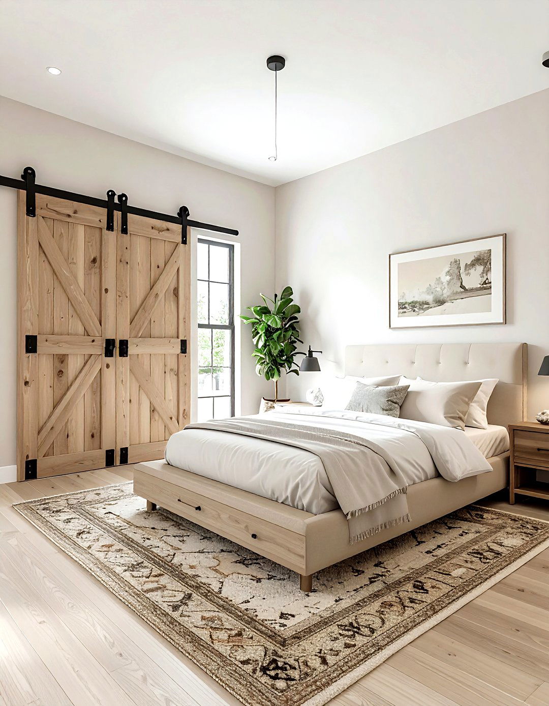 Sliding barn door beige bedroom - 30 industrial beige bedroom ideas