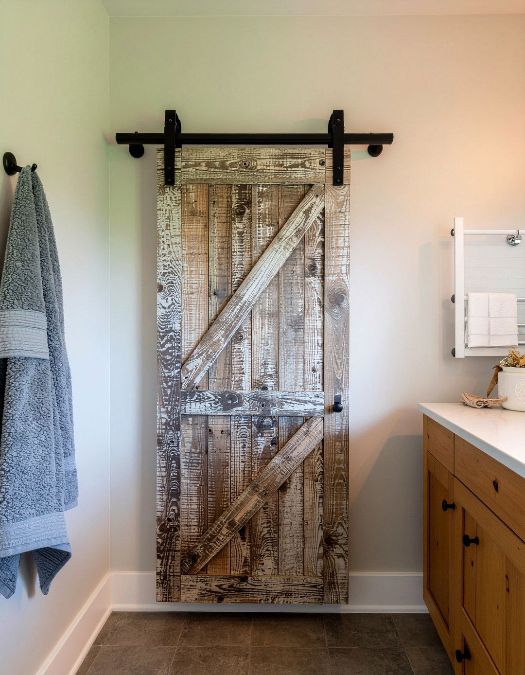 Sliding barn door cabinet - 30 bathroom clutter-free ideas