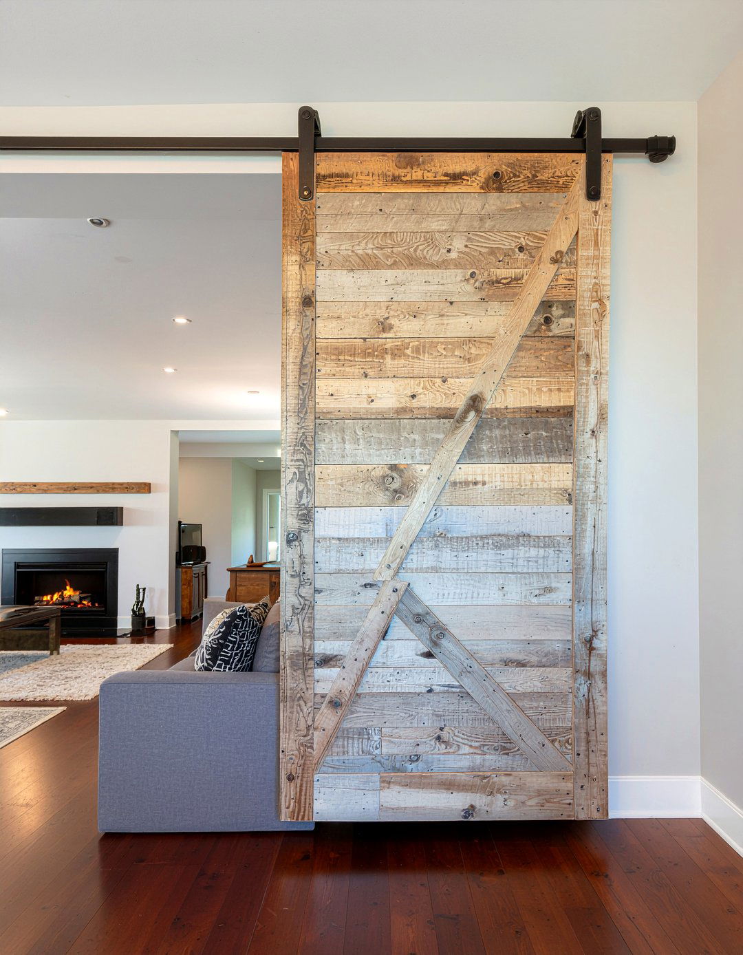 Sliding barn door cabinet - 30 living room storage ideas