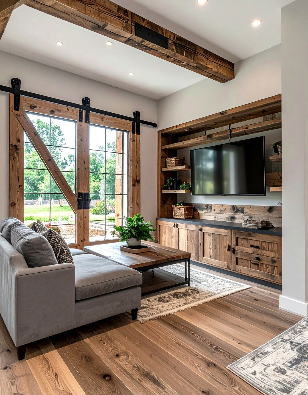 Sliding barn door cabinets - 30 living room built-in ideas