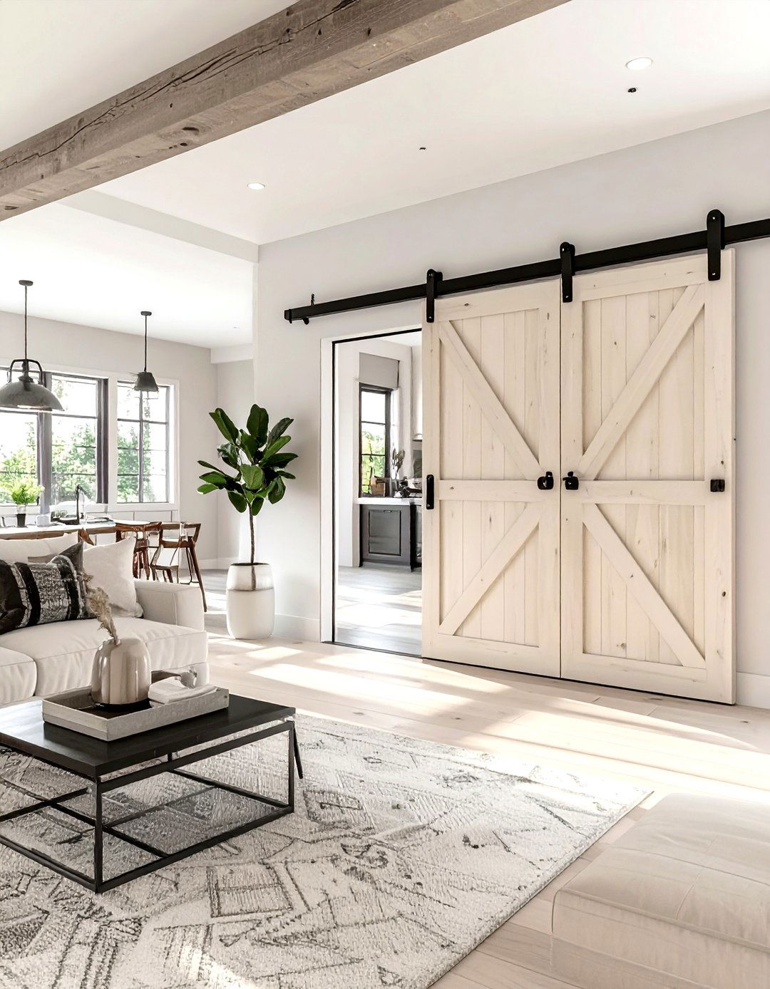 Sliding barn door cream - 30 industrial cream living room ideas