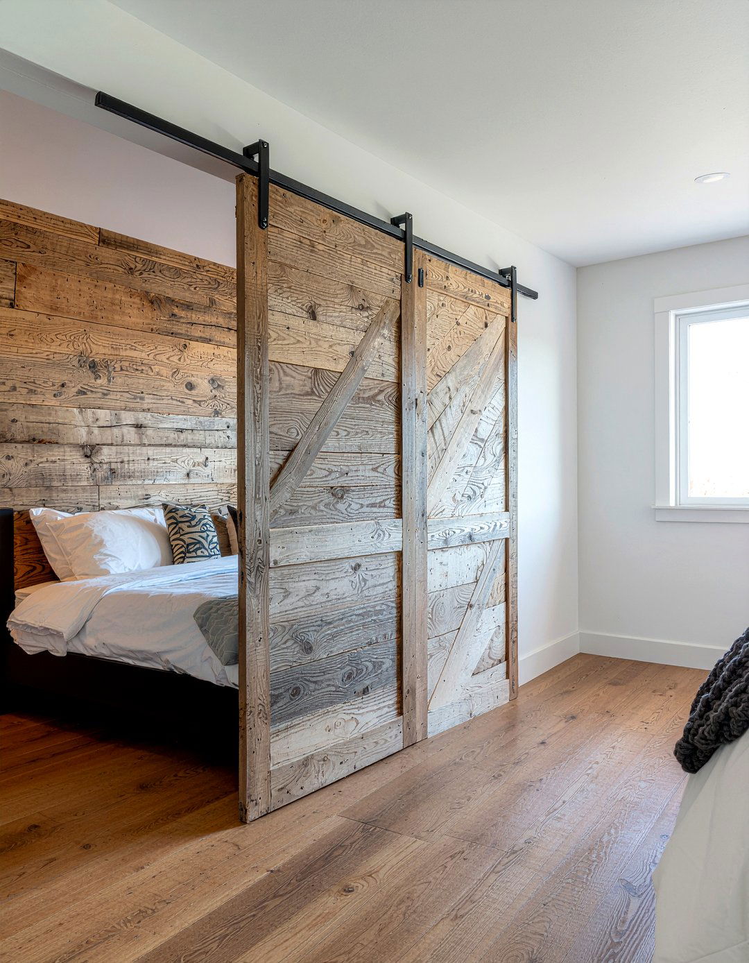 Sliding barn door shelves - 30 bedroom shelving ideas