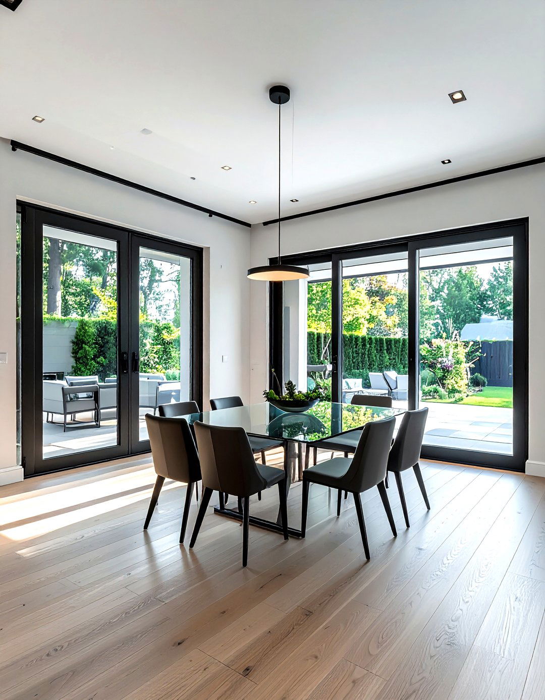 Sliding glass doors - 30 golden hour dining room ideas