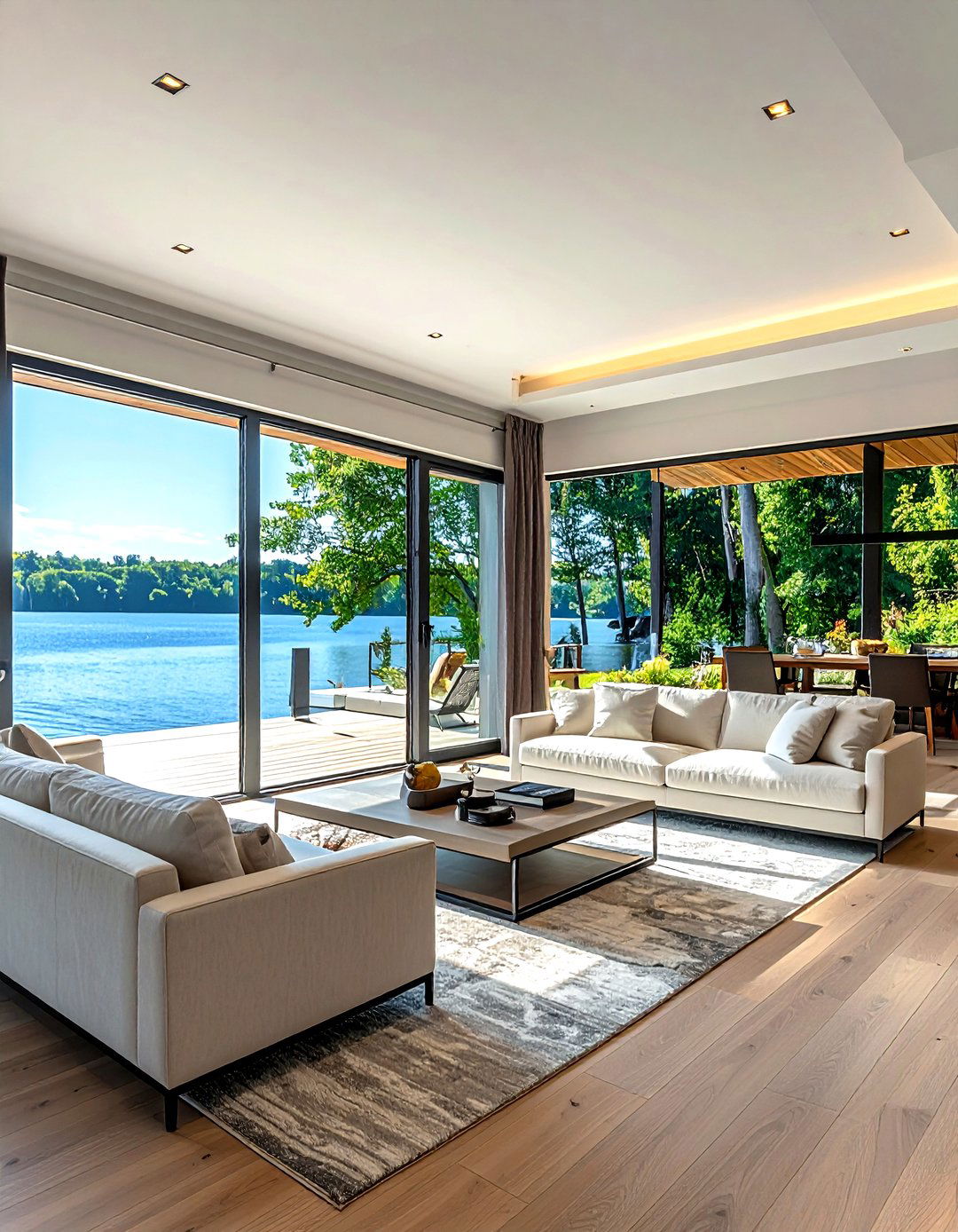 Sliding glass doors living room - 30 living room lake house furniture ideas