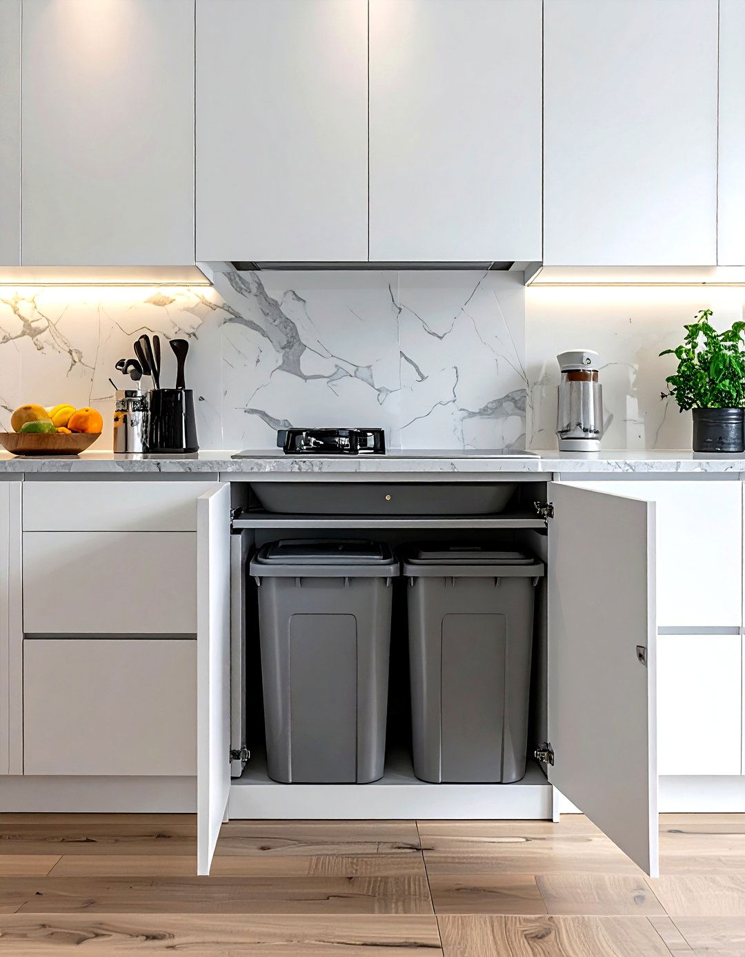 Sliding trash can cabinet - 30 kitchen space saving ideas