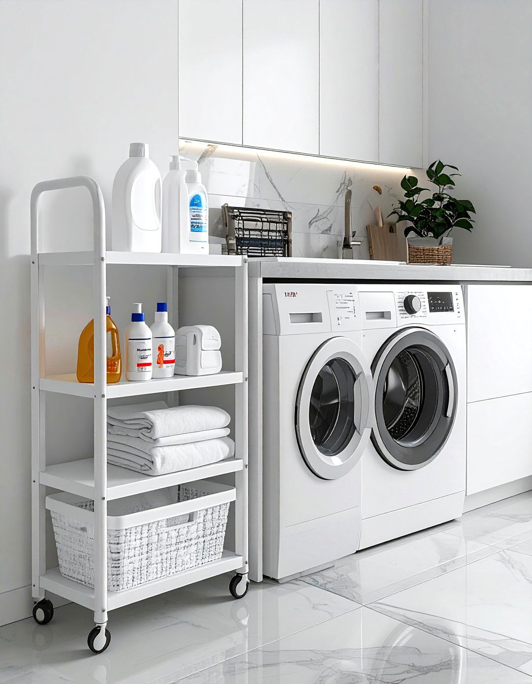 Slim Rolling Shelves - 30 laundry room shelving ideas