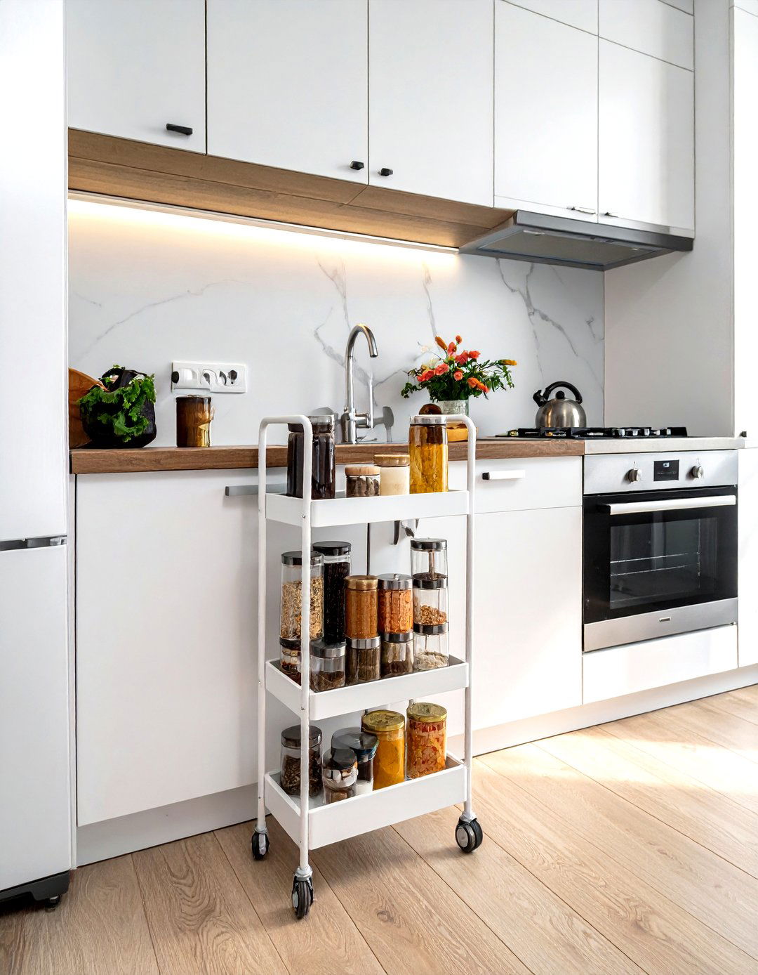 Slim Rolling Spice Cart - 30 spice rack kitchen ideas