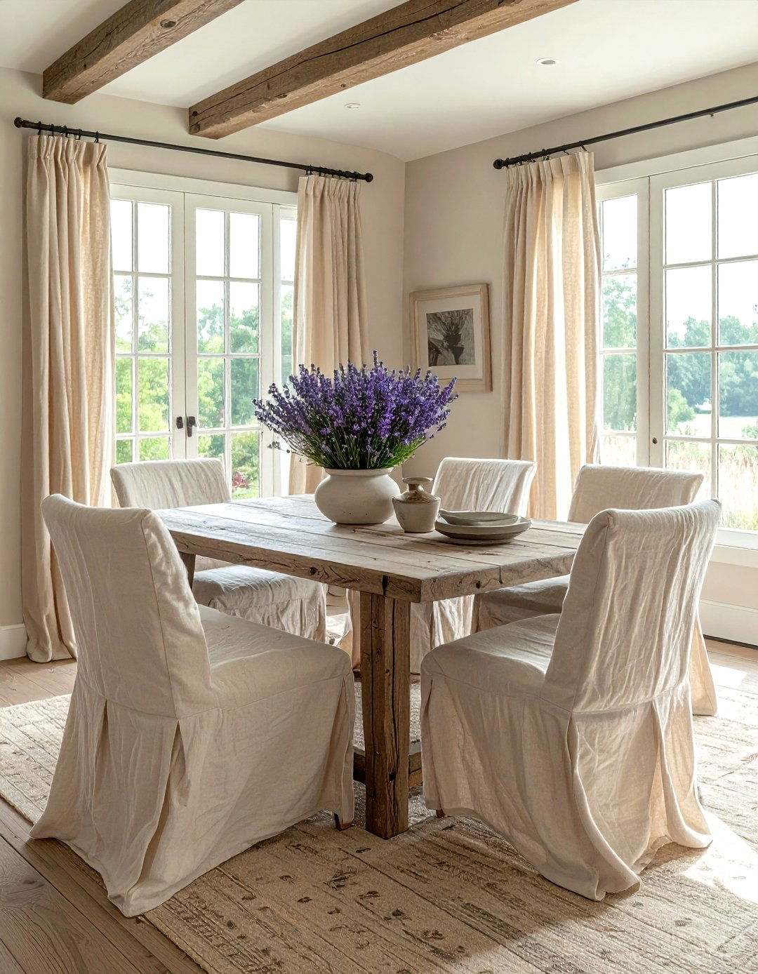 Slipcovered Neutral Dining Chairs - 30 beige dining room furniture ideas