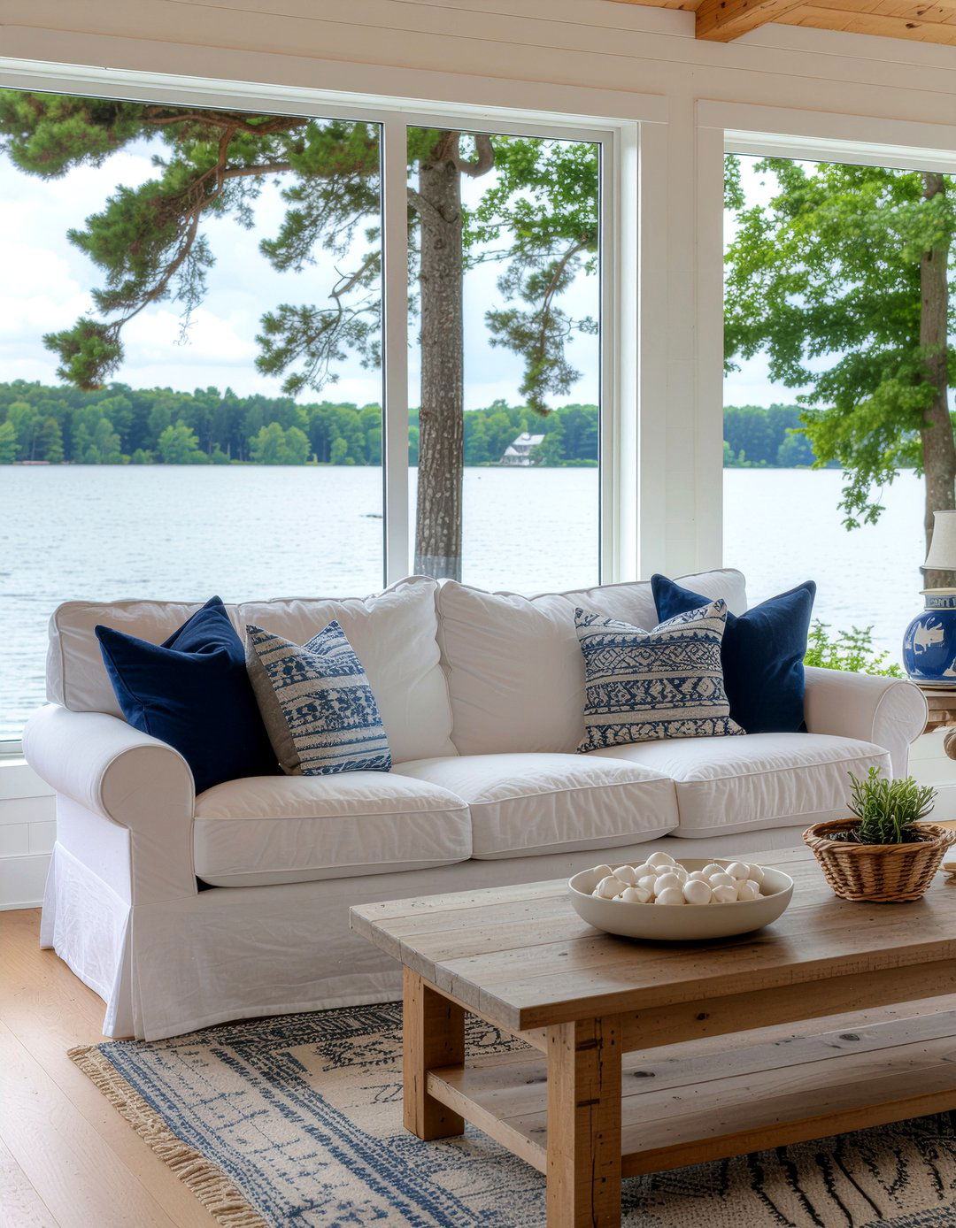 Slipcovered Sofa - 30 lake house living room ideas