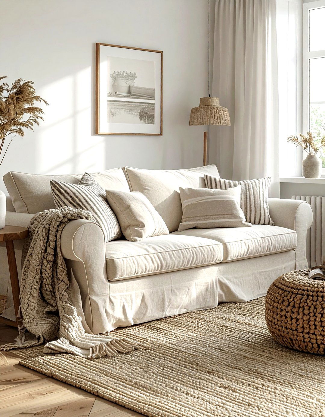 Slipcovered Sofa Living Room - 30 farmhouse beige living room ideas