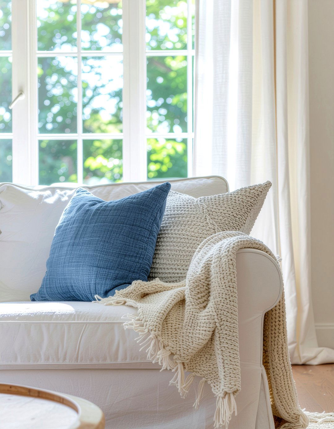 Slipcovered White Sofa - 30 living room coastal furniture ideas