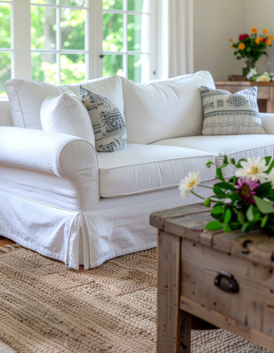 Slipcovered fabric sofa - 30 fabric sofa living room ideas