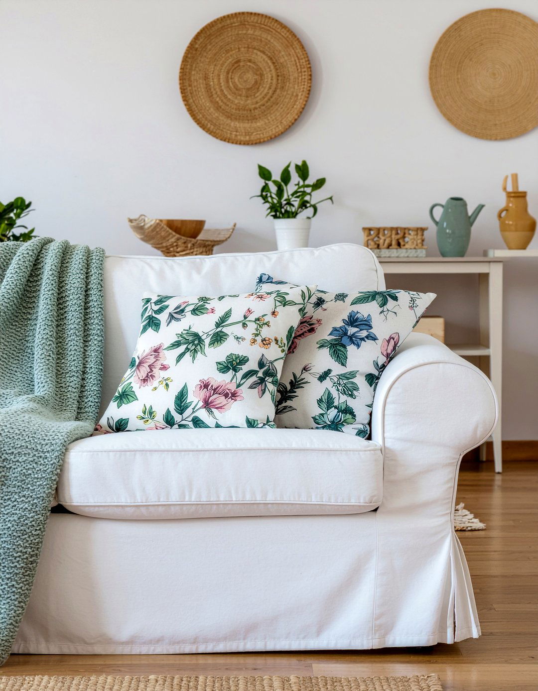 Slipcovered rolled arm sofa decor - 30 living room rolled arm sofa ideas