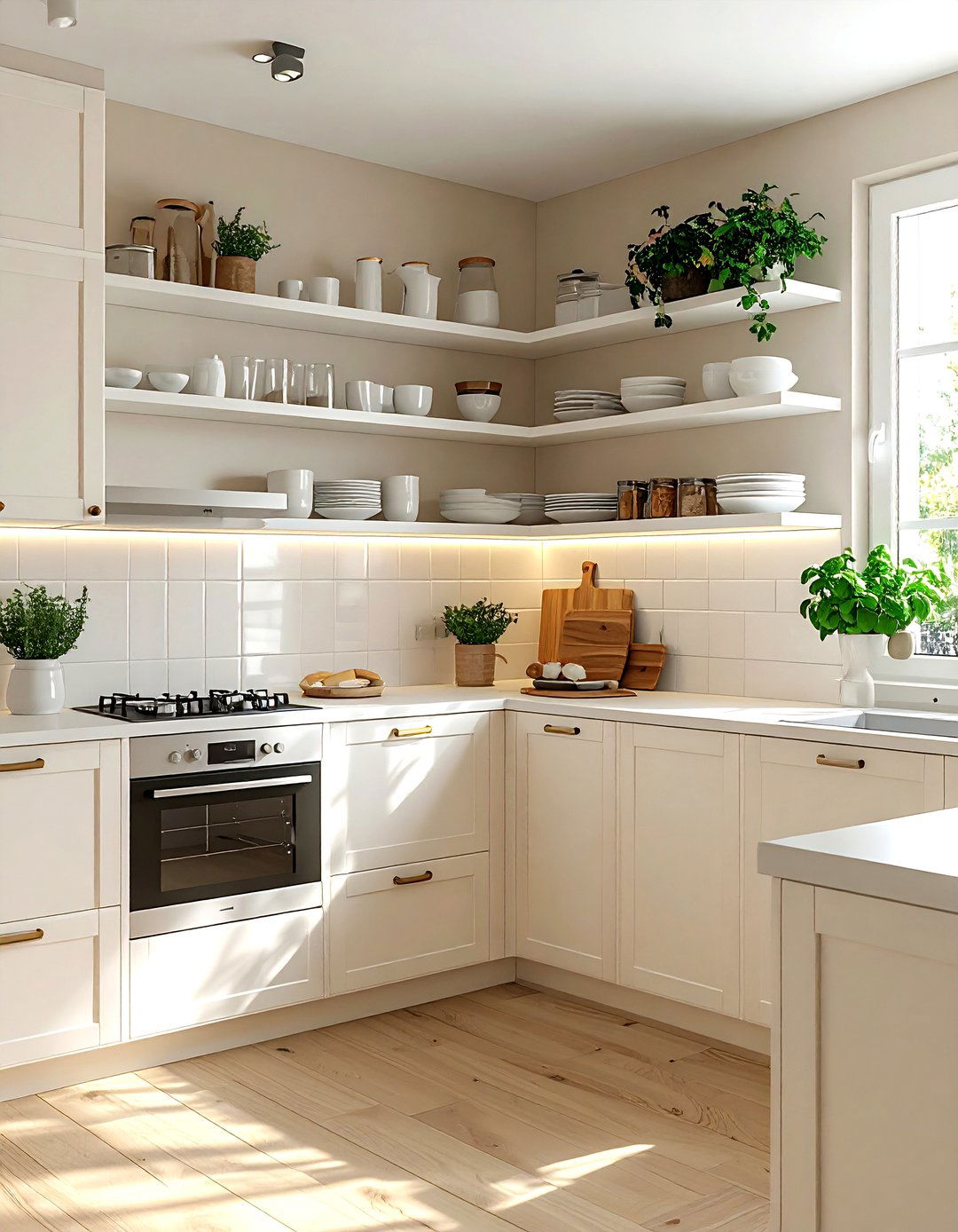 Small Cream Kitchen White Open Shelving - 30 cream and white kitchen ideas