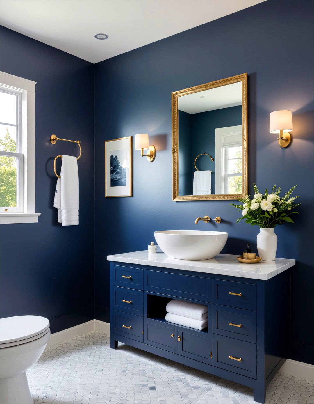 Small Navy Powder Room - 30 navy bathroom ideas