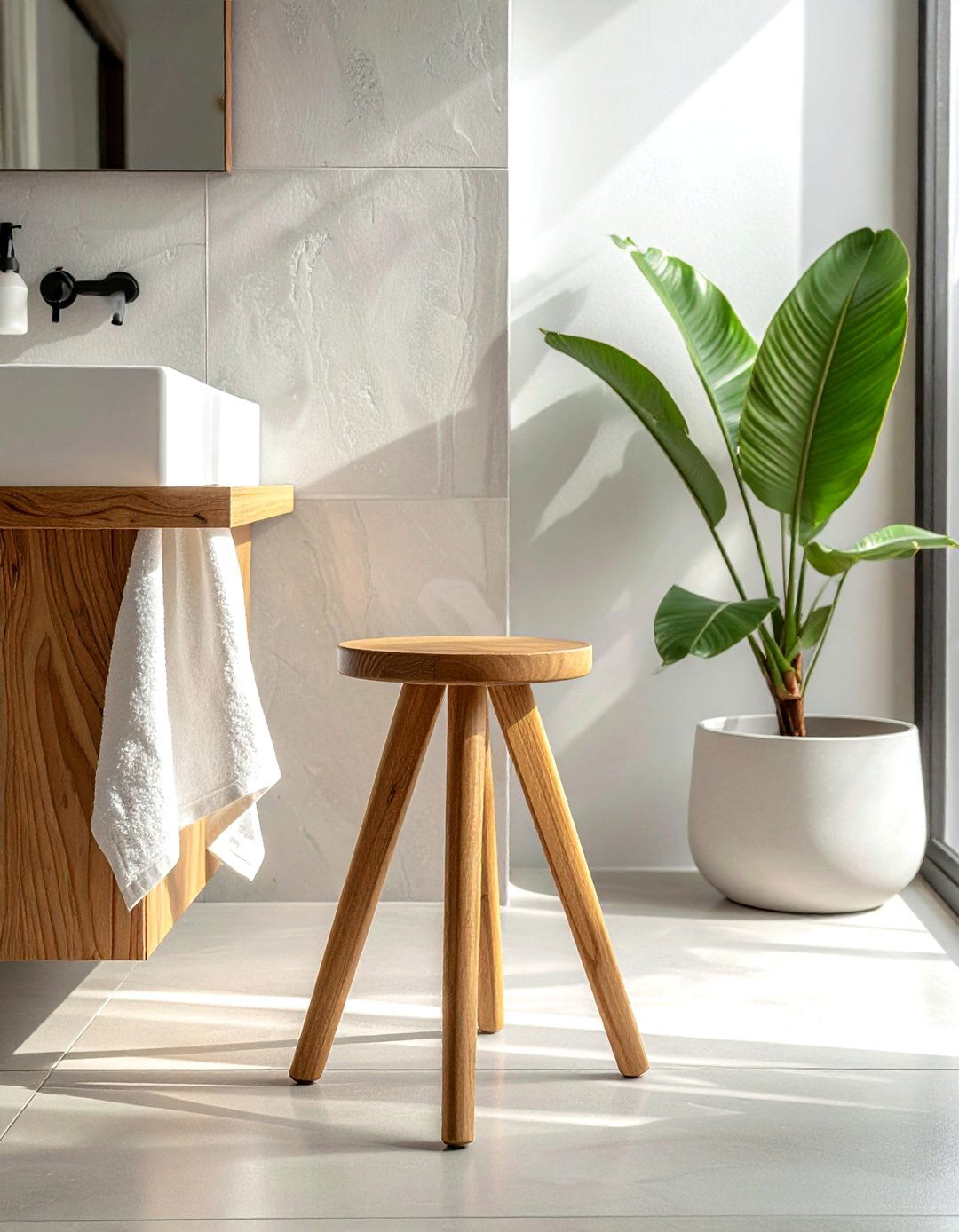 Small Wood Stool - 30 bathroom vanity accent ideas