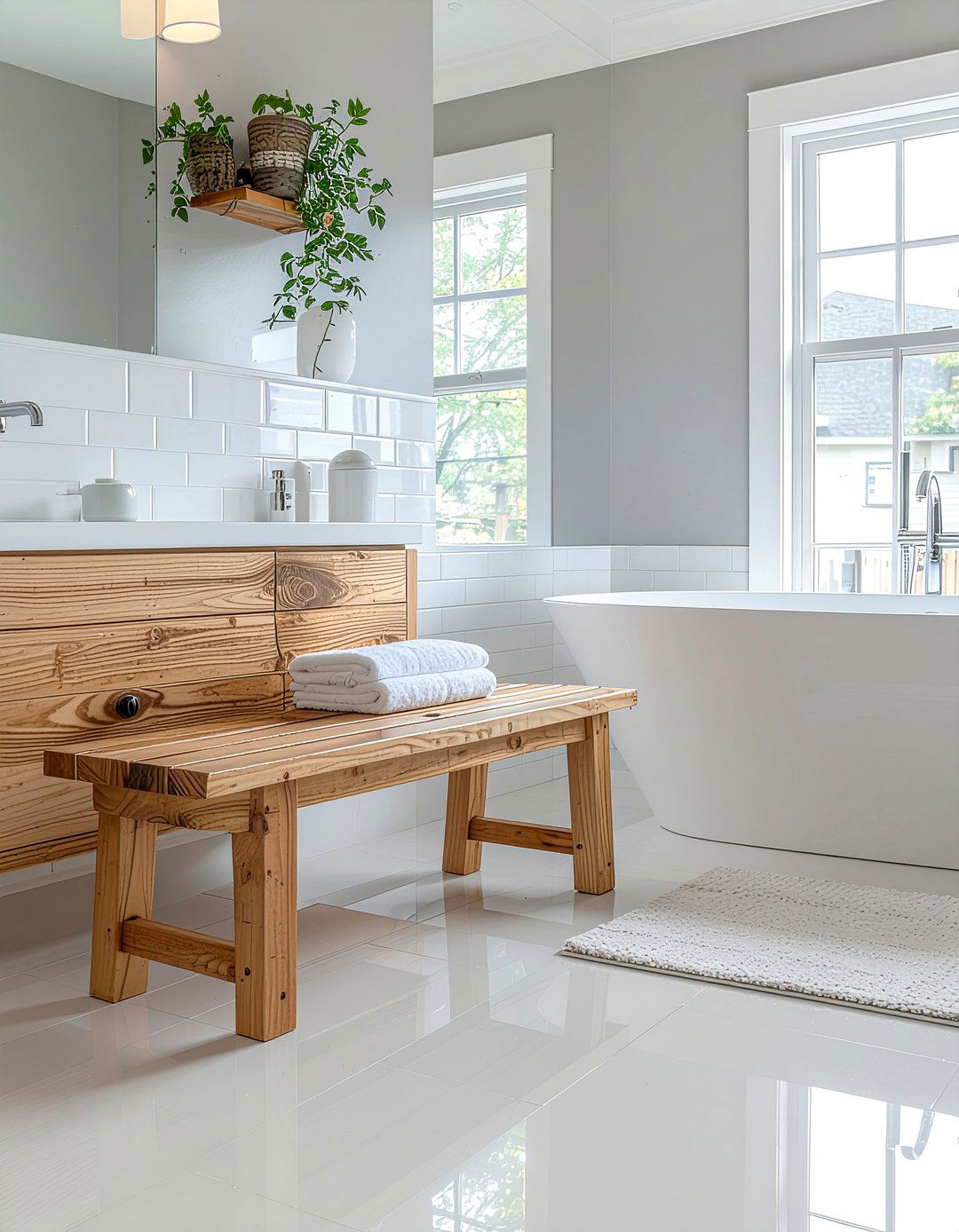 Small Wooden Bench - 30 bathroom finishing touch ideas