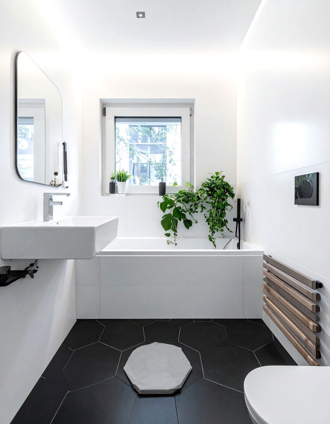 Small bathroom black hexagon tile layout - 30 black hexagon tile bathroom ideas
