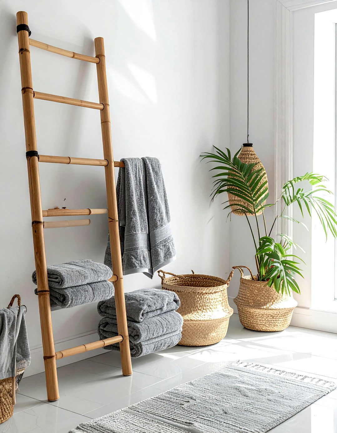 Small bathroom ladder storage - 30 budget bathroom ideas